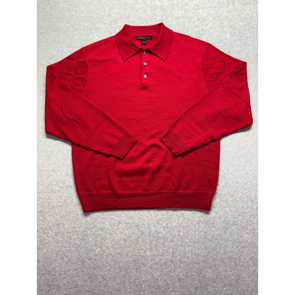 Linea Uomo Mens Red Wool Blend Long Sleeve Polo Sweater Size L RN 99641